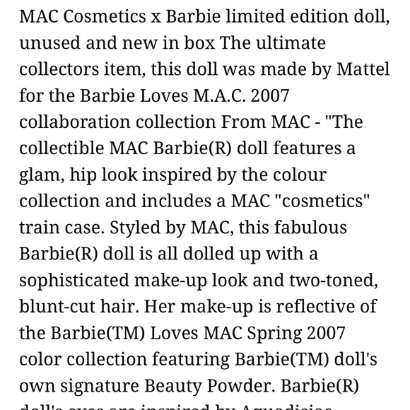MAC Cosmetics Barbie Doll Gold Label BNIB brand new in box! Mattel - Picture 7 of 8
